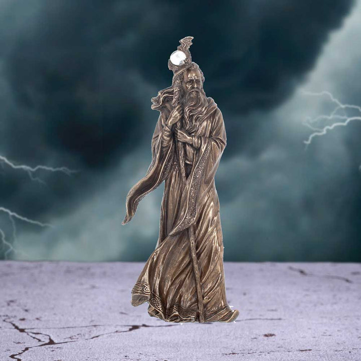 Bronze Wizard Merlin Figurine Arthurian Magic Sorcerer Ornament 28cm