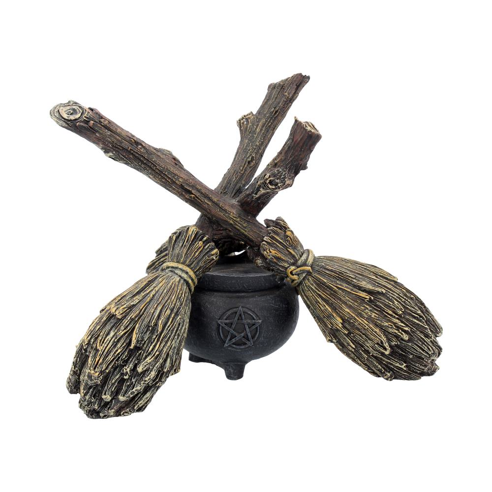 Witch Wiccan Witchcraft Broomstick Crystal Ball Holder 17cm 1