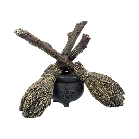 Witch Wiccan Witchcraft Broomstick Crystal Ball Holder 17cm 1