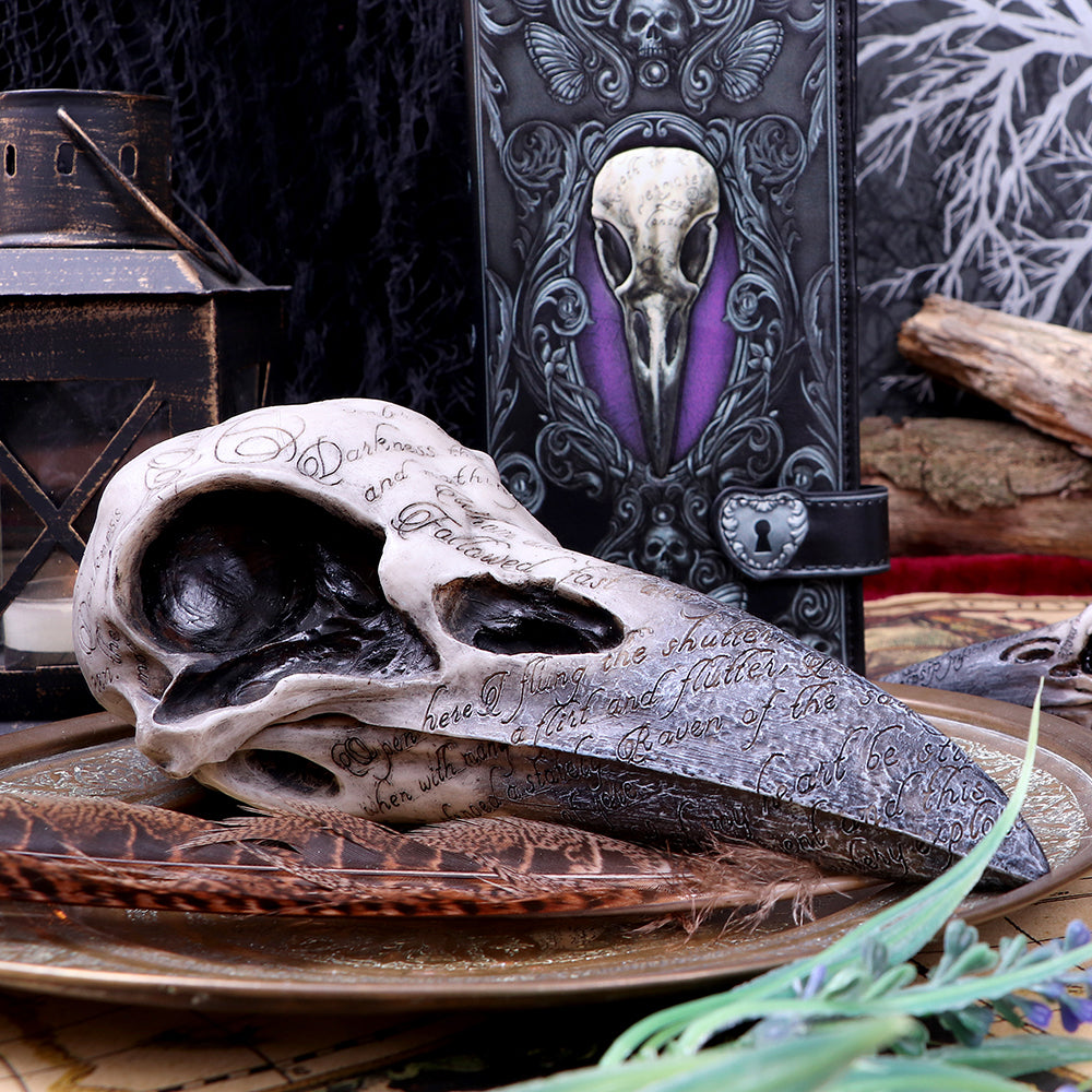 Edgars Raven Skull Figurine Edgar Allen Poe Ornament Edgars 21cm 7