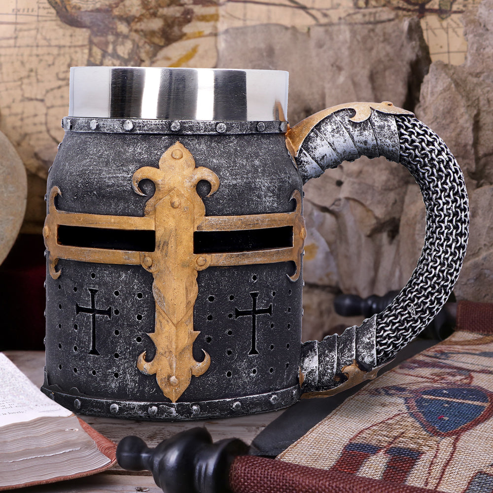 Crusader Medieval Knight Chainmail Tankard Historical Helmet Mug 17cm