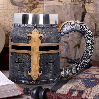 Crusader Medieval Knight Chainmail Tankard Historical Helmet Mug 17cm 7