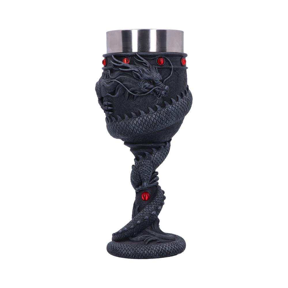 Black Chinese Dragon Coil Goblet Wine Glass 20cm 1