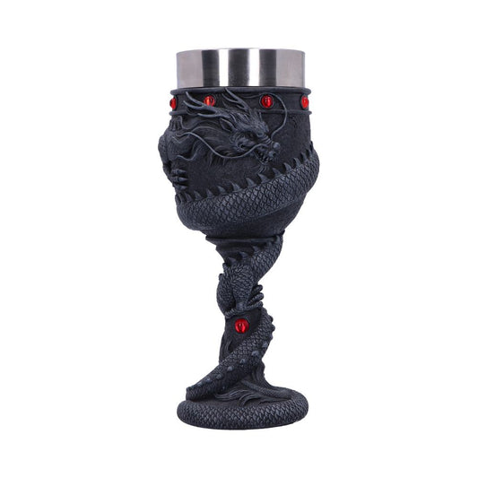 Black Chinese Dragon Coil Goblet Wine Glass 20cm 1