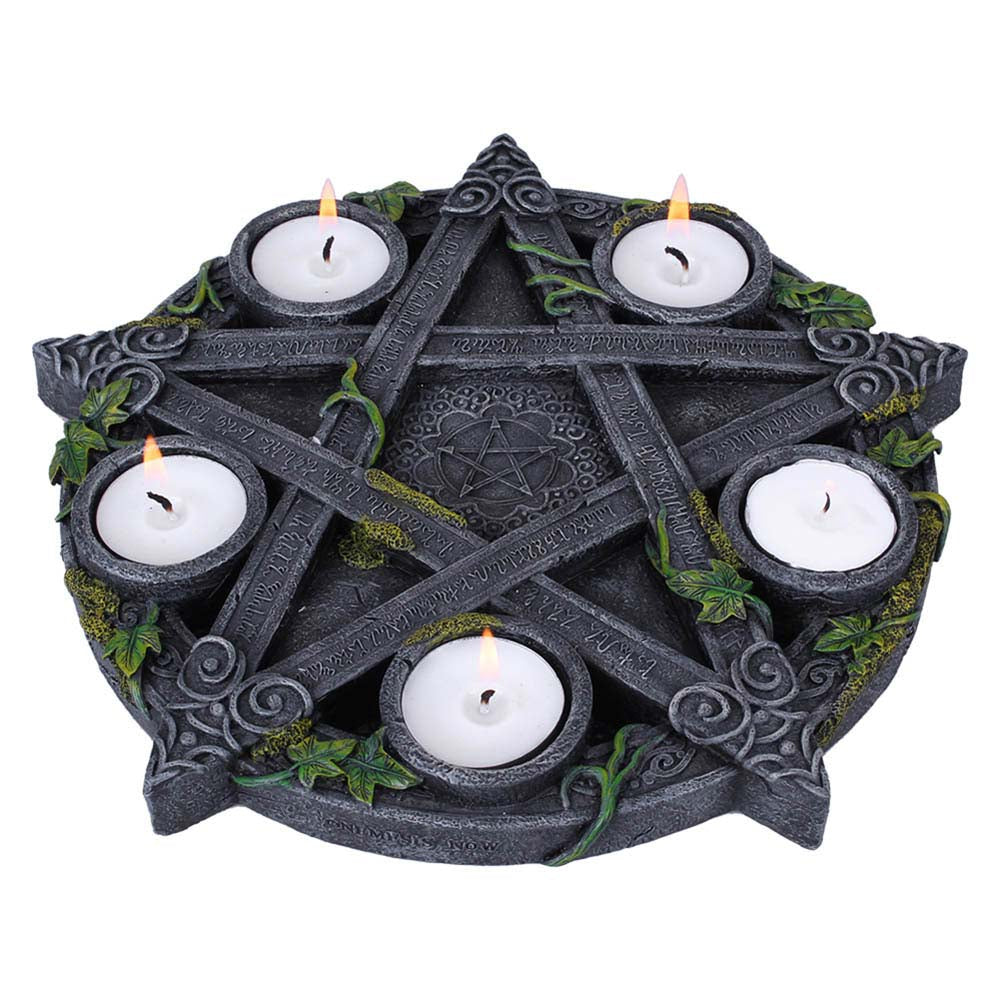 Wiccan Pentagram Tea Light Holder Gothic Witch Candle 25.5cm 1