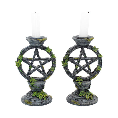 Set of 2 Wiccan Pentagram Candlesticks Witch Candle Holders 15cm 1