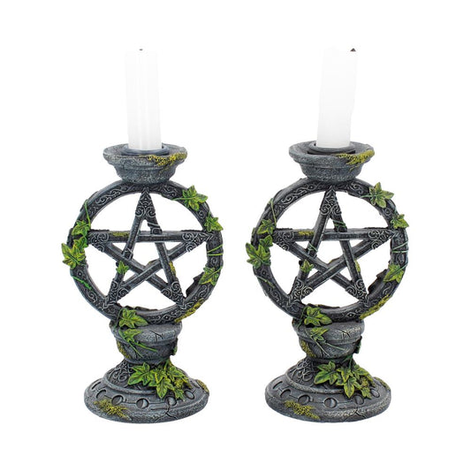 Set of 2 Wiccan Pentagram Candlesticks Witch Candle Holders 15cm 1