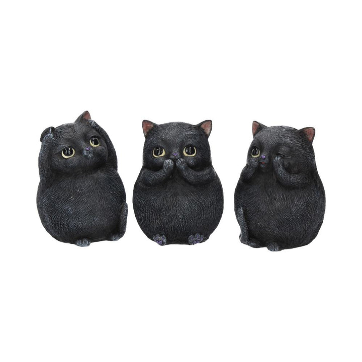 Three Wise Fat Cat Figurines 3 Cute Cats 8.5cm