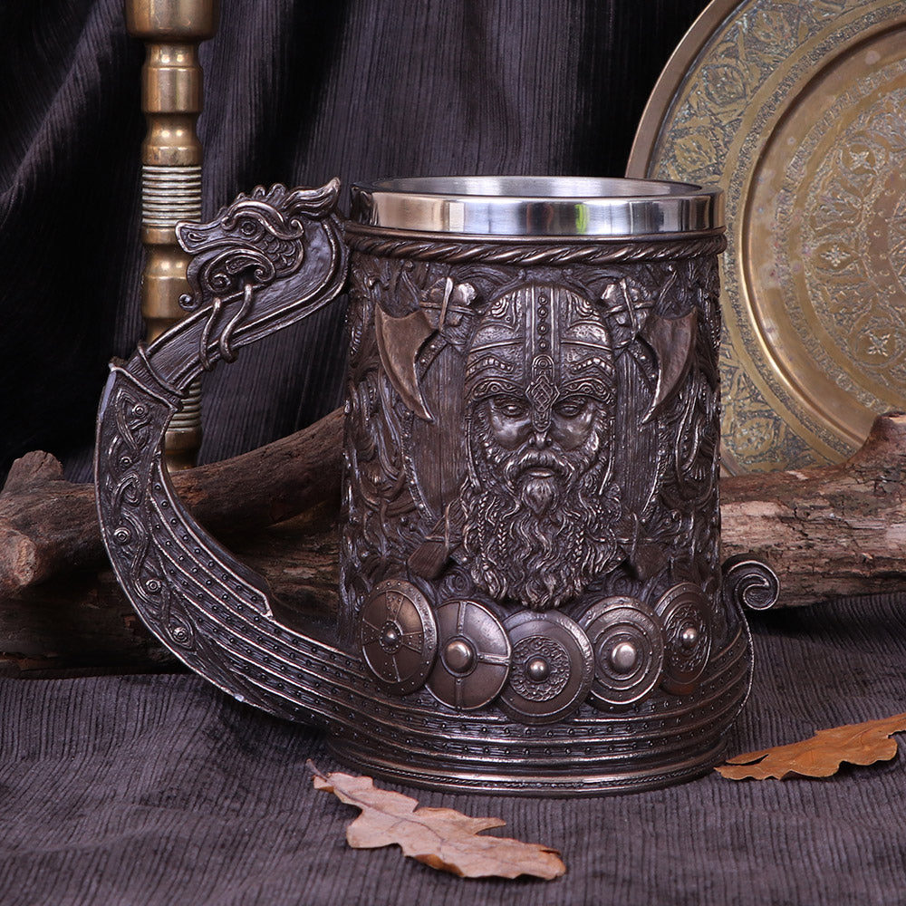 Bronze Drakkar Dragon Boat Viking Tankard 15cm 9