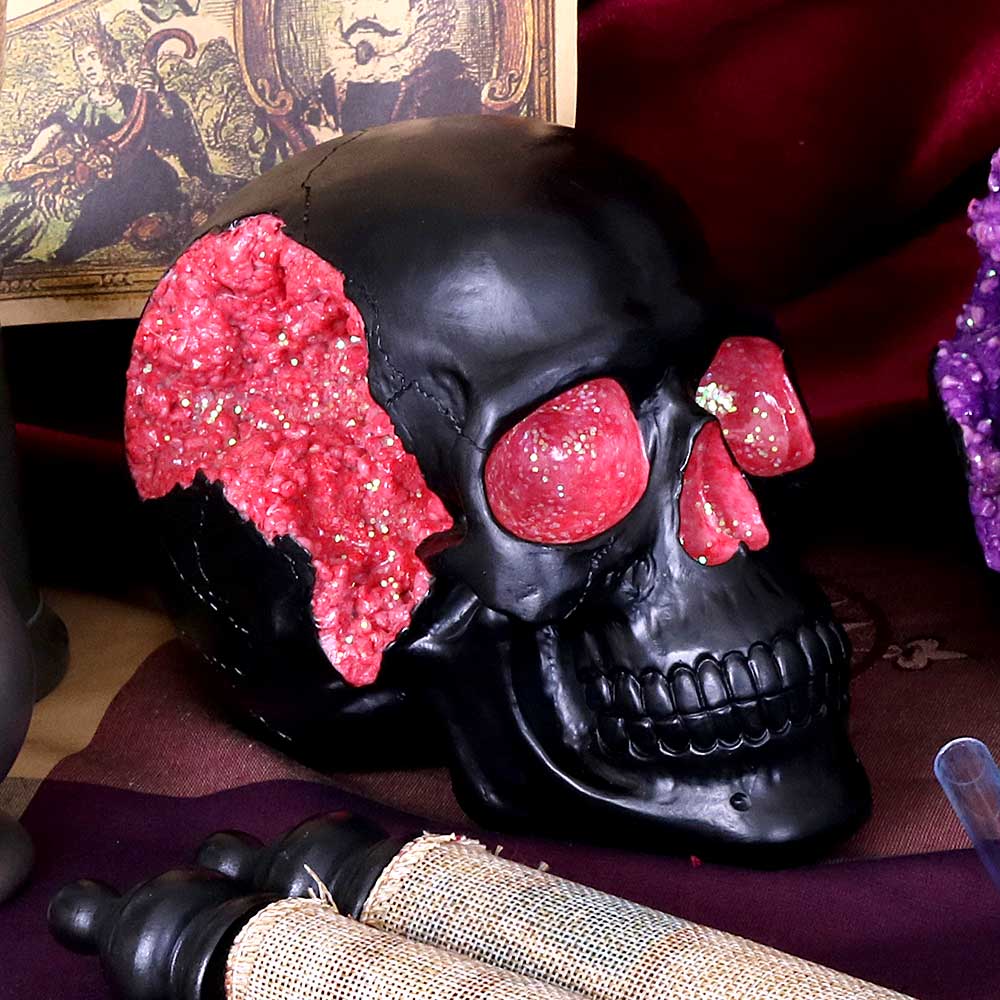 Geode Skull Black Red Gothic Glitter Figurine 17cm 5