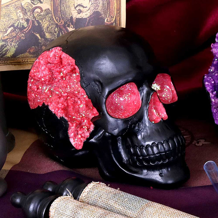 Geode Skull Black Red Gothic Glitter Figurine 17cm 5