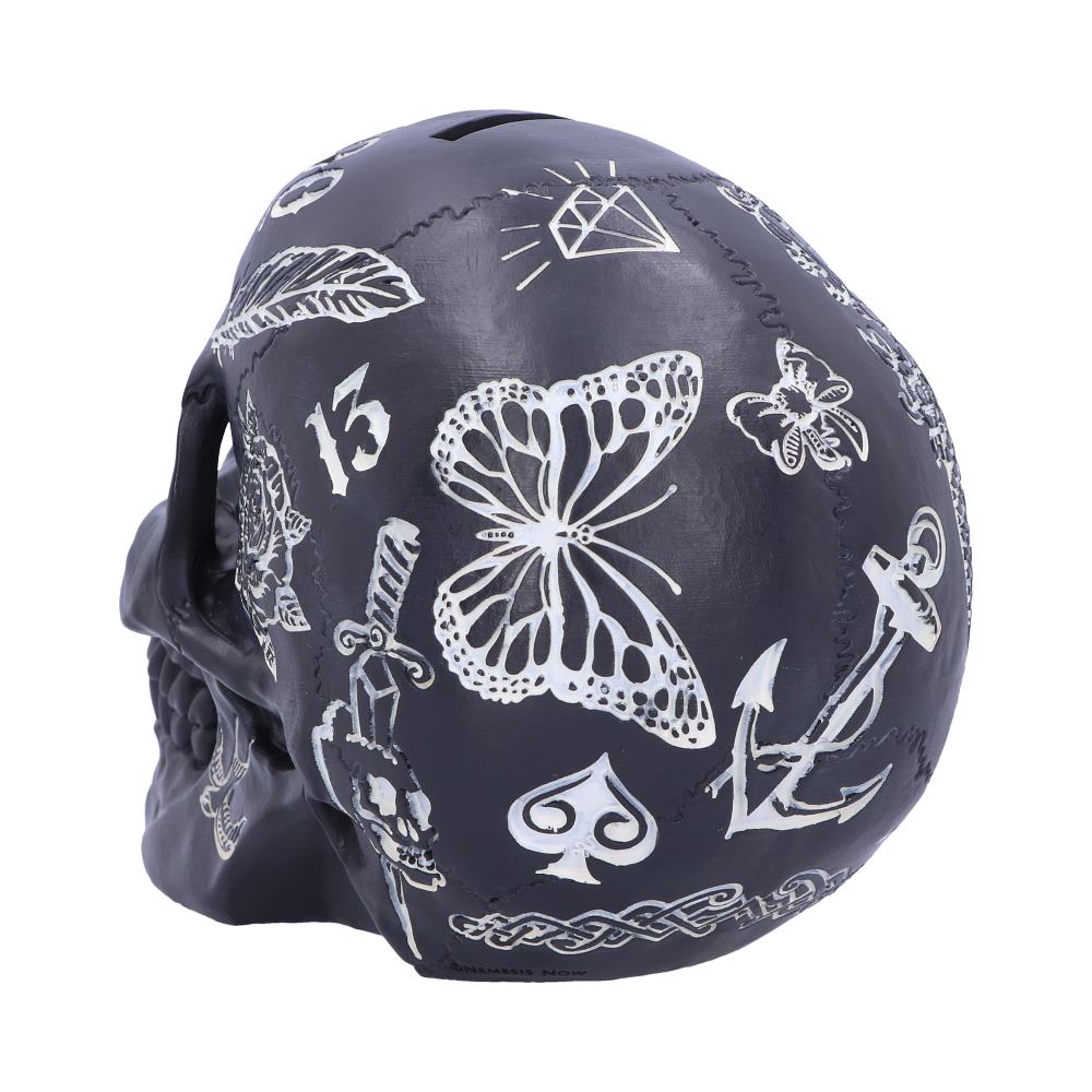 Black and White Traditional Tribal Tattoo Fund Skull Money Box Piggy Bank 2