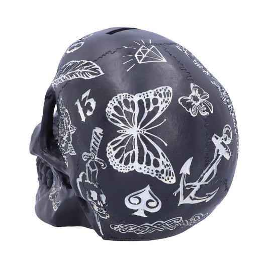 Black and White Traditional Tribal Tattoo Fund Skull Money Box Piggy Bank 2