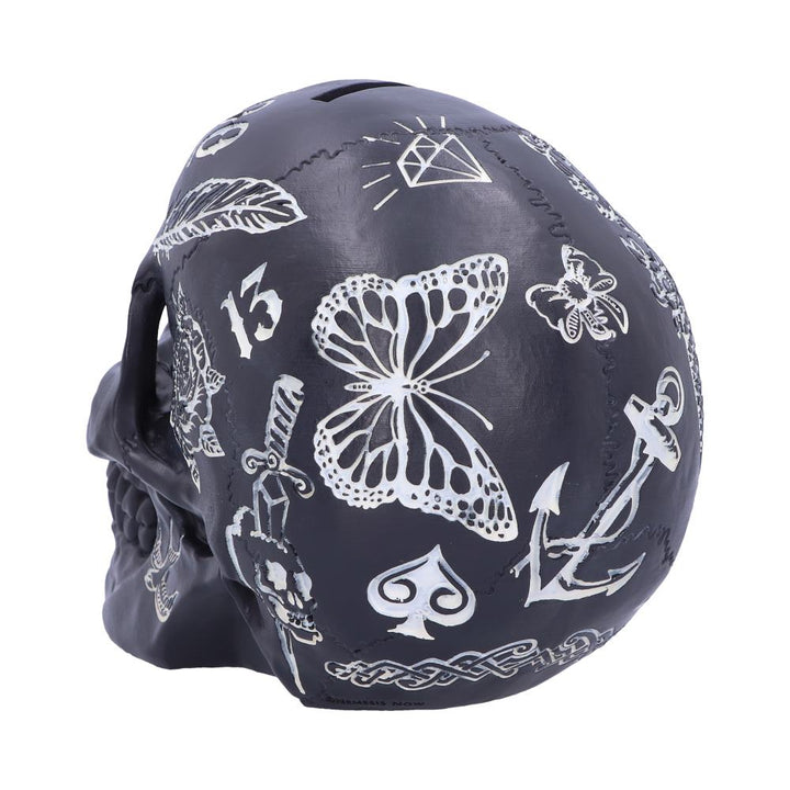 Black and White Traditional Tribal Tattoo Fund Skull Money Box Piggy Bank