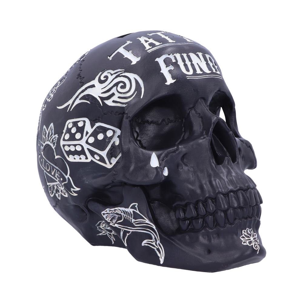 Black and White Traditional Tribal Tattoo Fund Skull Money Box Piggy Bank 3