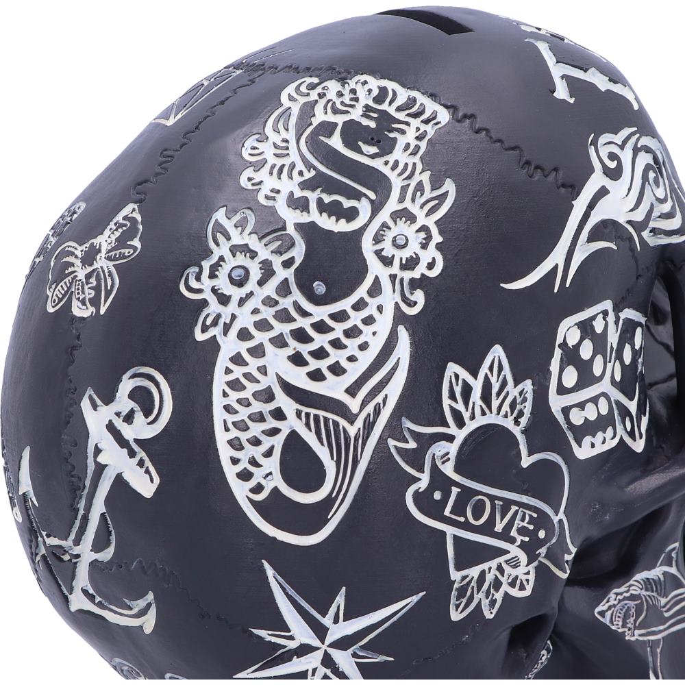 Black and White Traditional Tribal Tattoo Fund Skull Money Box Piggy Bank 5