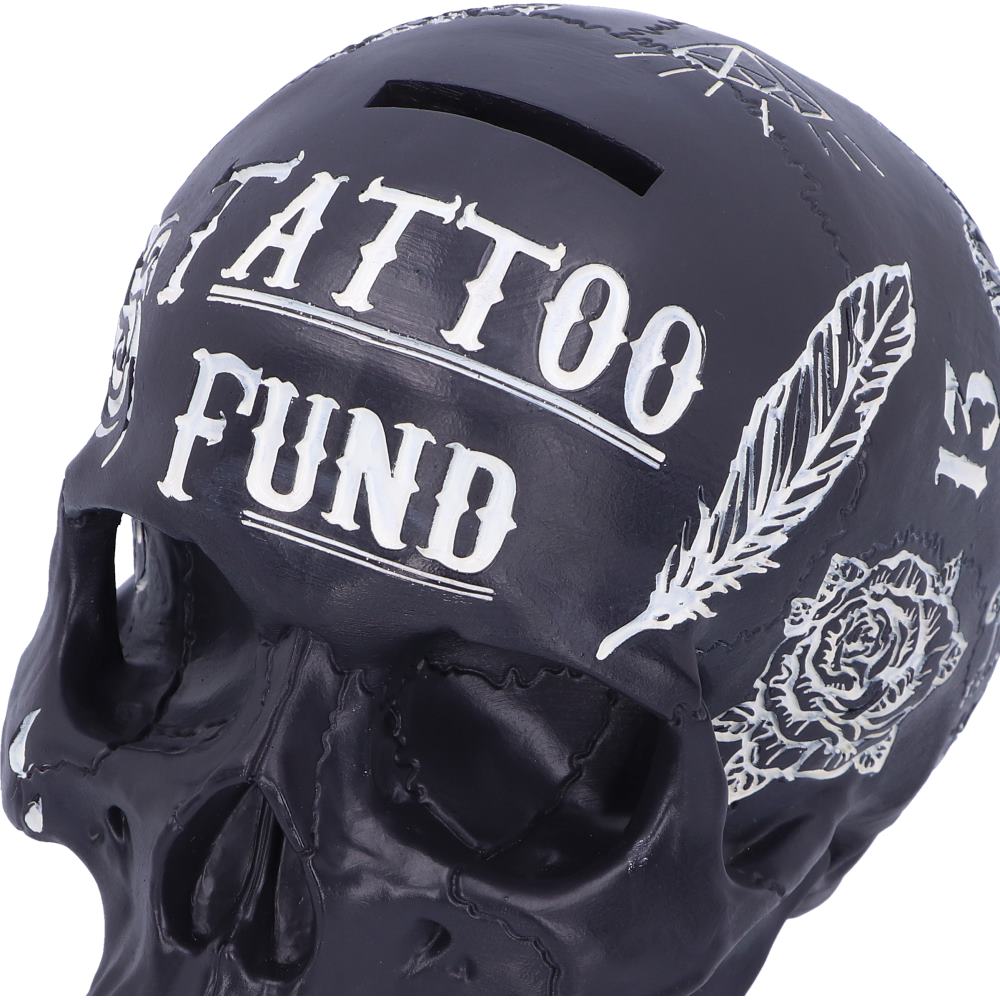 Black and White Traditional Tribal Tattoo Fund Skull Money Box Piggy Bank 6