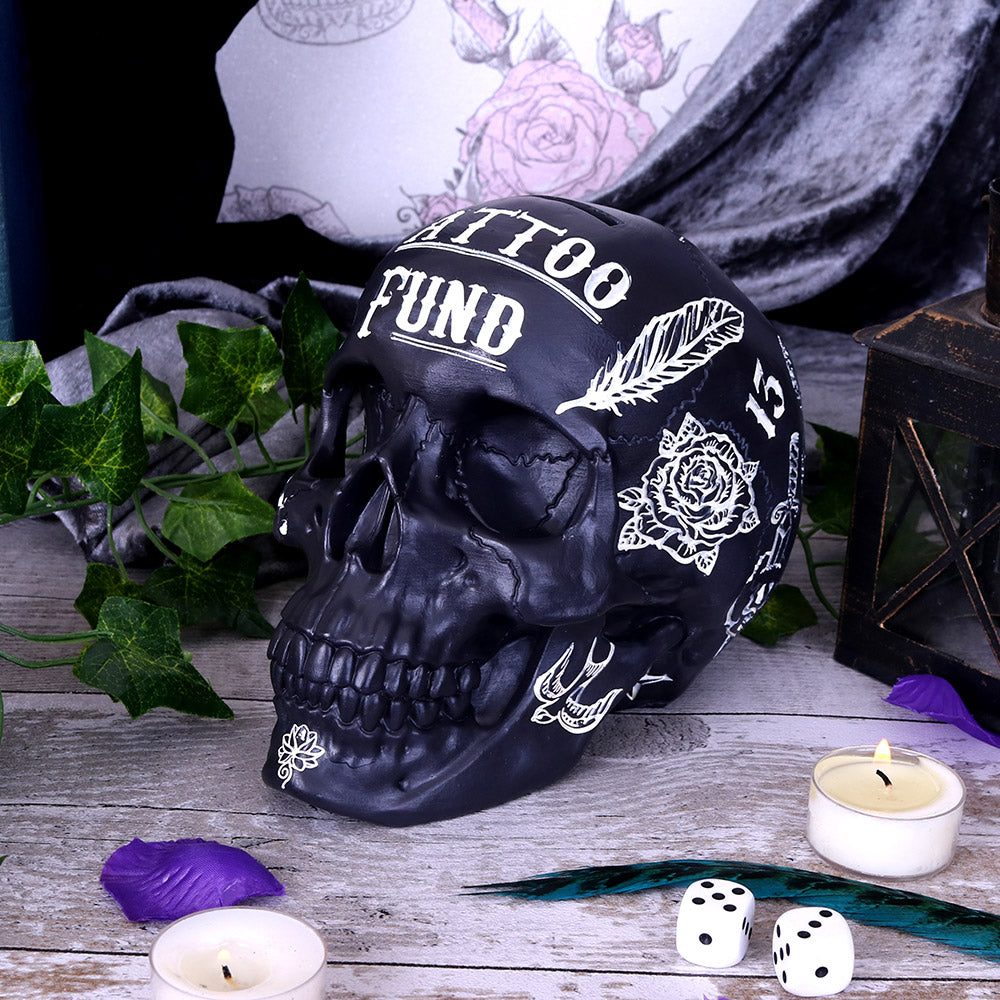 Black and White Traditional Tribal Tattoo Fund Skull Money Box Piggy Bank 8