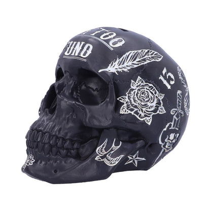 Black and White Traditional Tribal Tattoo Fund Skull Money Box Piggy Bank 1