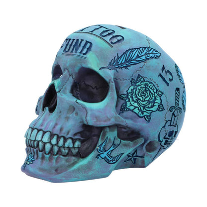 Aqua Blue Traditional Tribal Tattoo Fund Skull Money Box 1