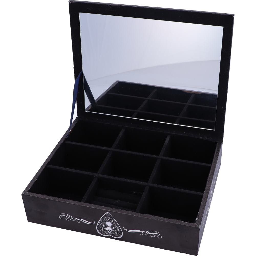 Black and White Spirit Board Planchette Jewellery Storage Box with Mirror 25cm 6