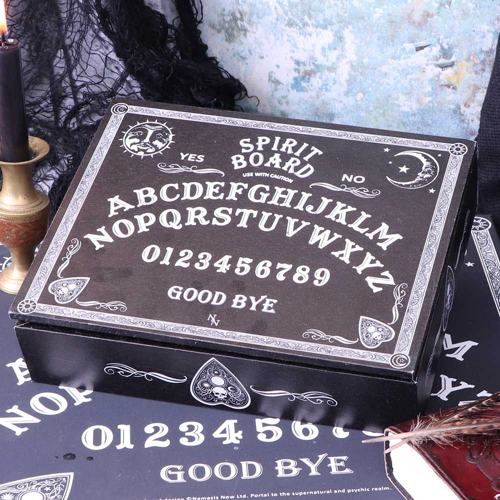 Black and White Spirit Board Planchette Jewellery Storage Box with Mirror 25cm 7