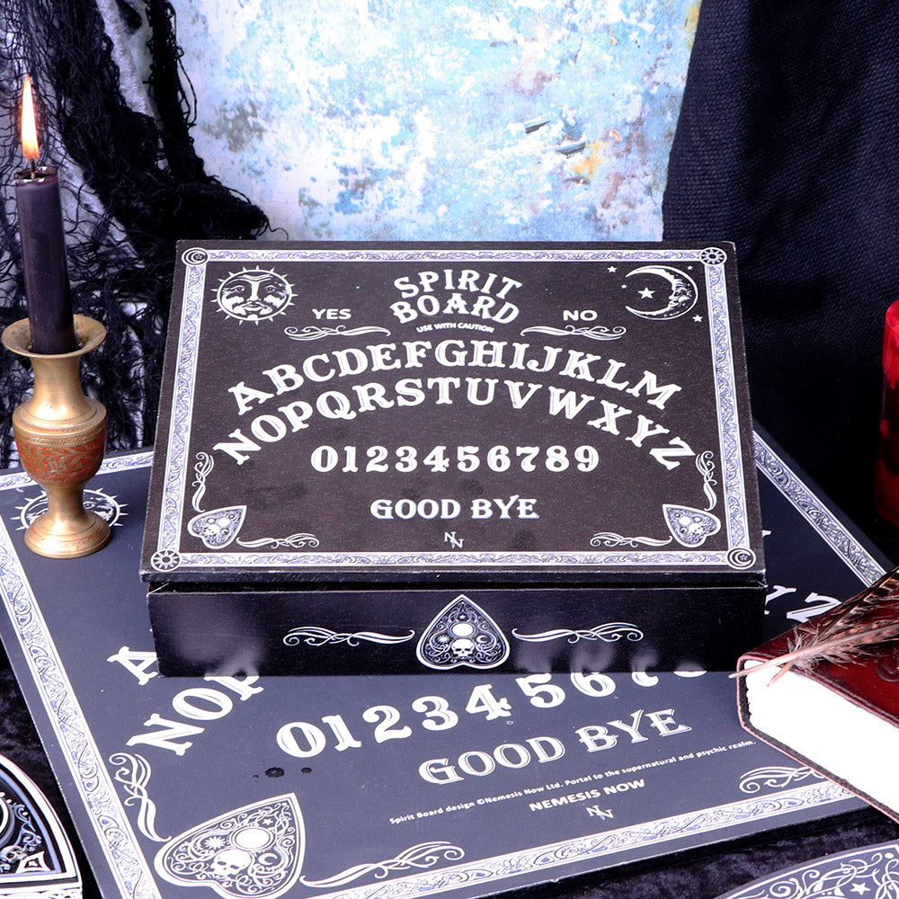 Black and White Spirit Board Planchette Jewellery Storage Box with Mirror 25cm 8