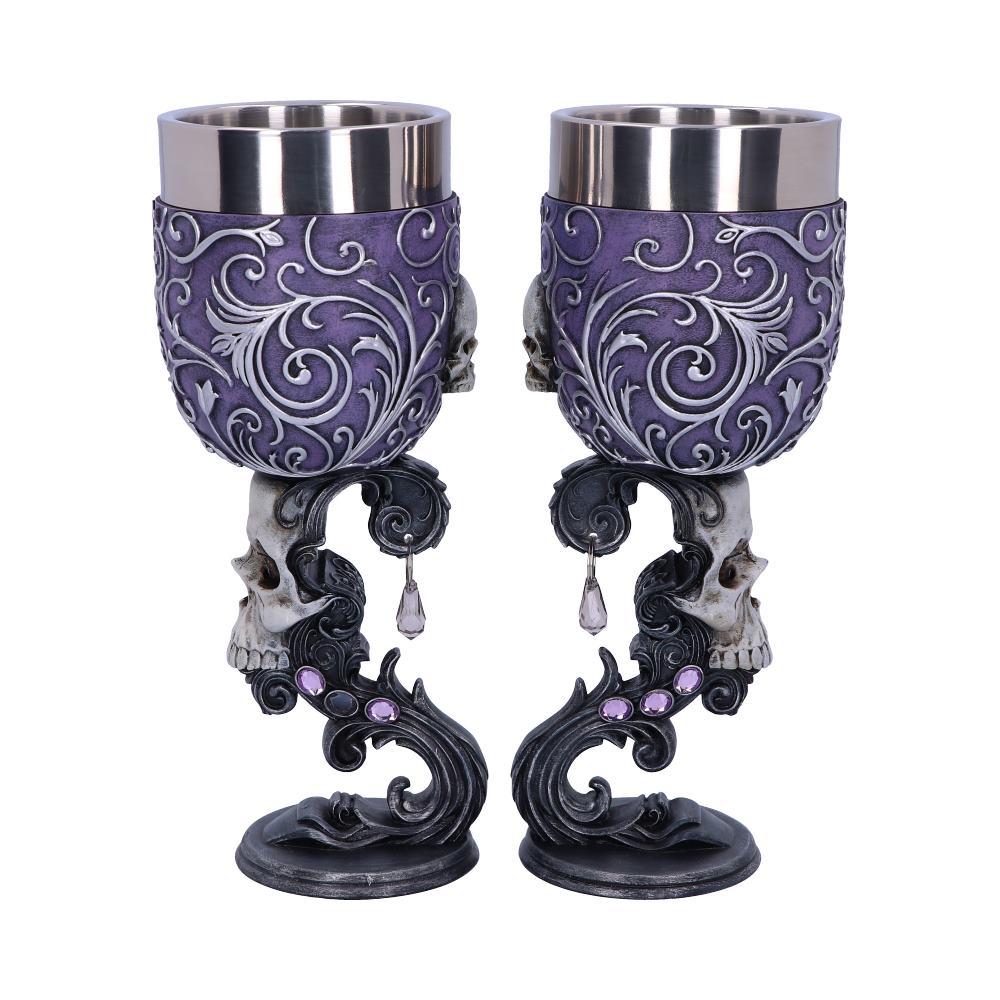 Deaths Desire Twin Skull Heart Set of Two Goblets 18.5cm 2 1