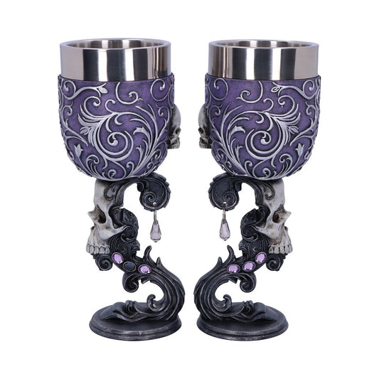 Deaths Desire Twin Skull Heart Set of Two Goblets 18.5cm 2 1