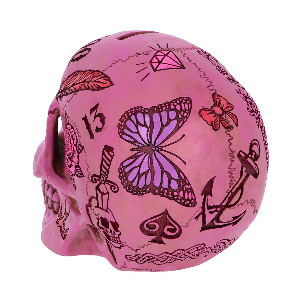 Pink Traditional Tribal Tattoo Fund Skull Money Box 3
