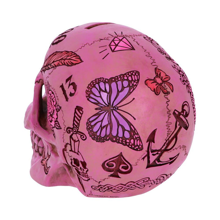 Pink Traditional Tribal Tattoo Fund Skull Money Box 3