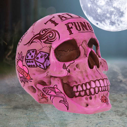 Pink Traditional Tribal Tattoo Fund Skull Money Box 8