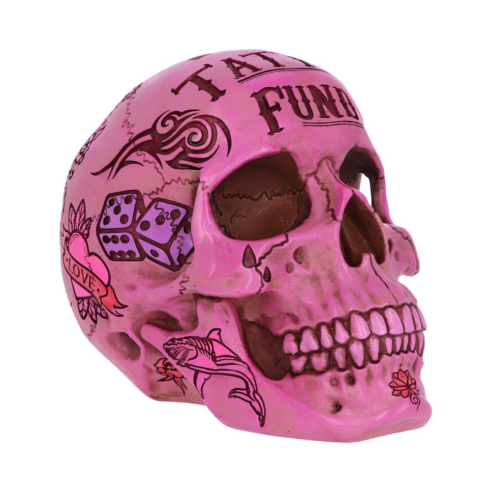 Pink Traditional Tribal Tattoo Fund Skull Money Box 1