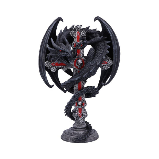 Anne Stokes Gothic Guardian Dragon Cross Candle Holder Black 26.5cm 1