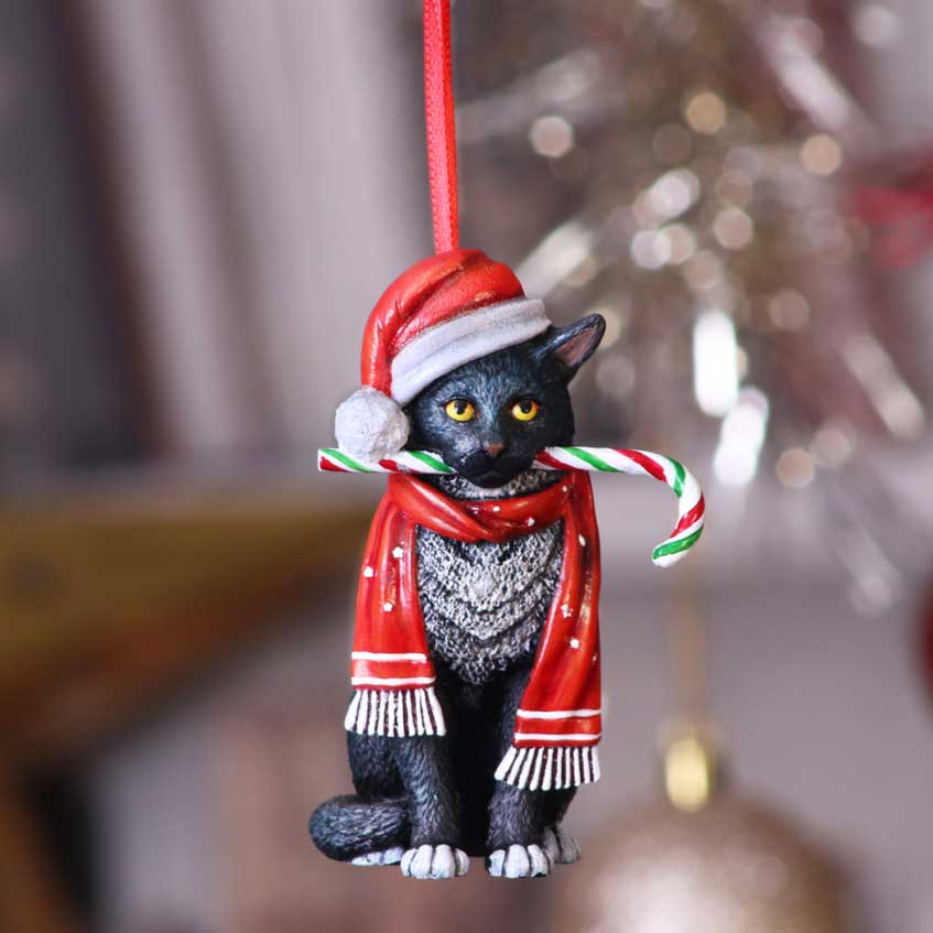 Candy Cane Cat Hanging Ornament 9cm by Lisa Parker Christmas Tree Decoration 8