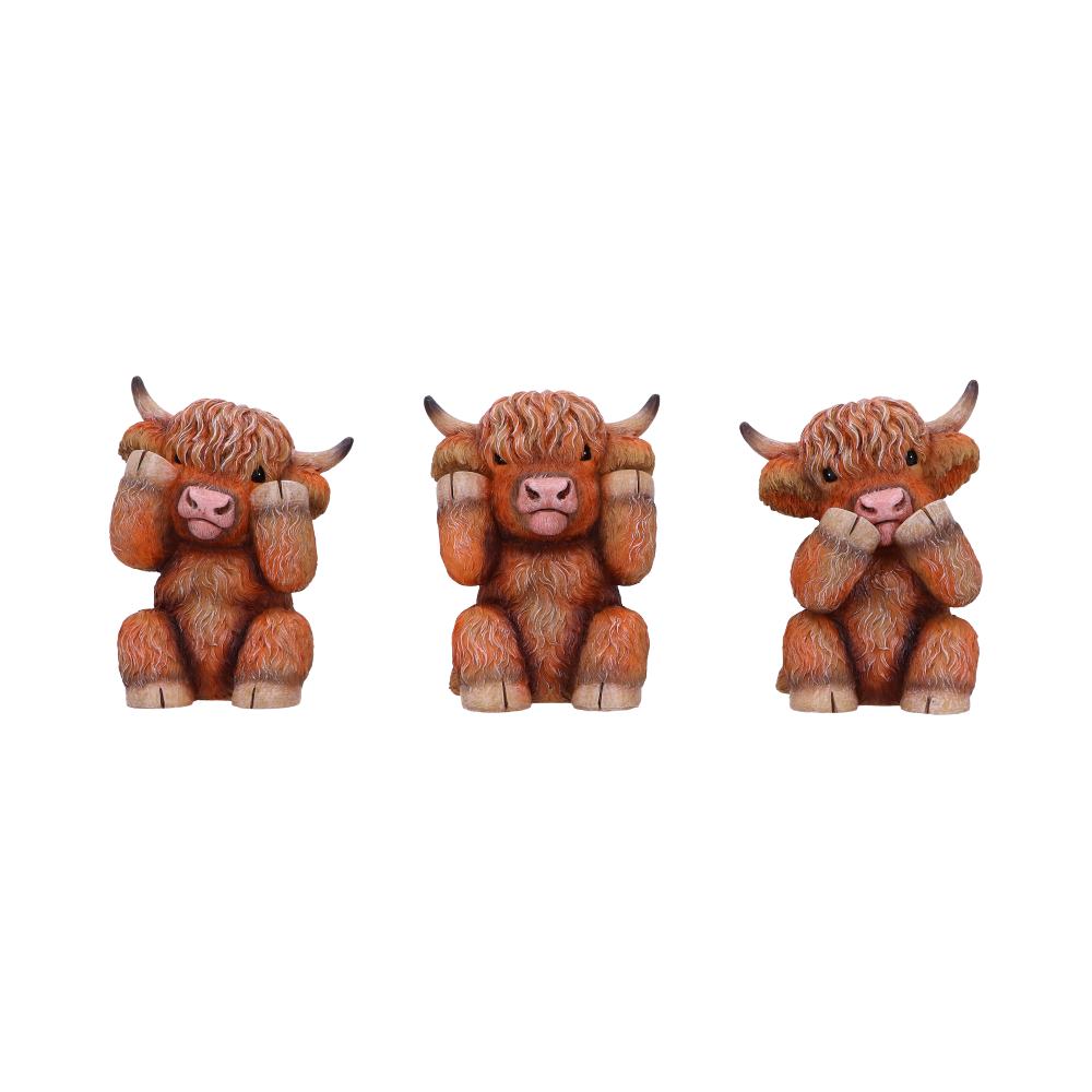 Three Wise Highland Cow Figurines Cows 9.6cm 1
