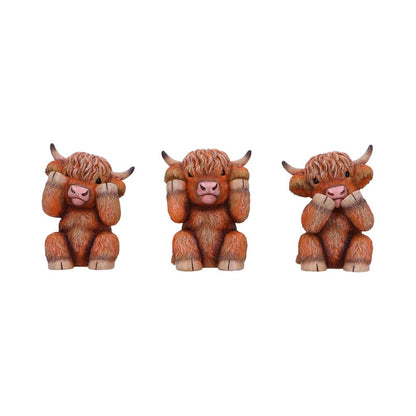 Three Wise Highland Cow Figurines Cows 9.6cm 1