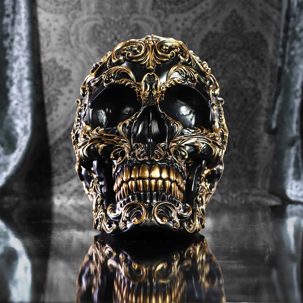 Renaissance Black and Gold Skull 19cm 9