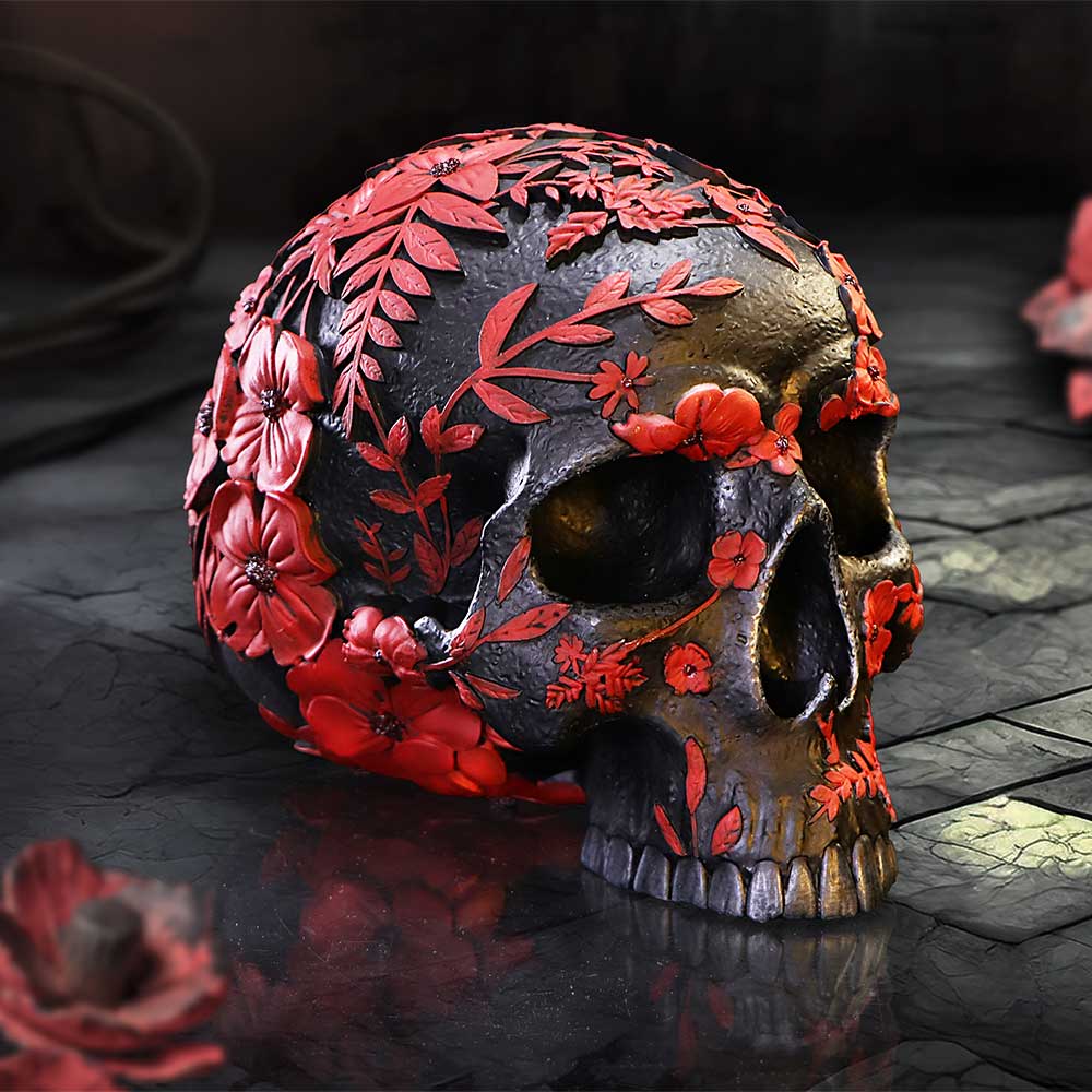 Age of Opium Poppy Skull 18.5cm Resin Statue 7
