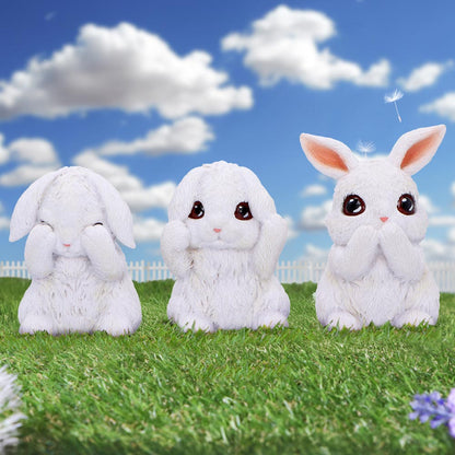 Three Wise White Bunny Figurines Bunnies 9cm 7