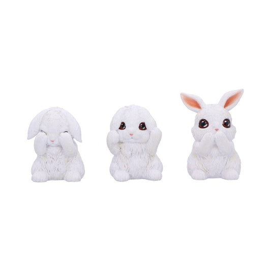 Three Wise White Bunny Figurines Bunnies 9cm 1