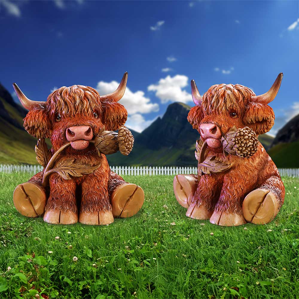 Highland Cow with Thistle Figurine 10.5cm Resin Statue 8