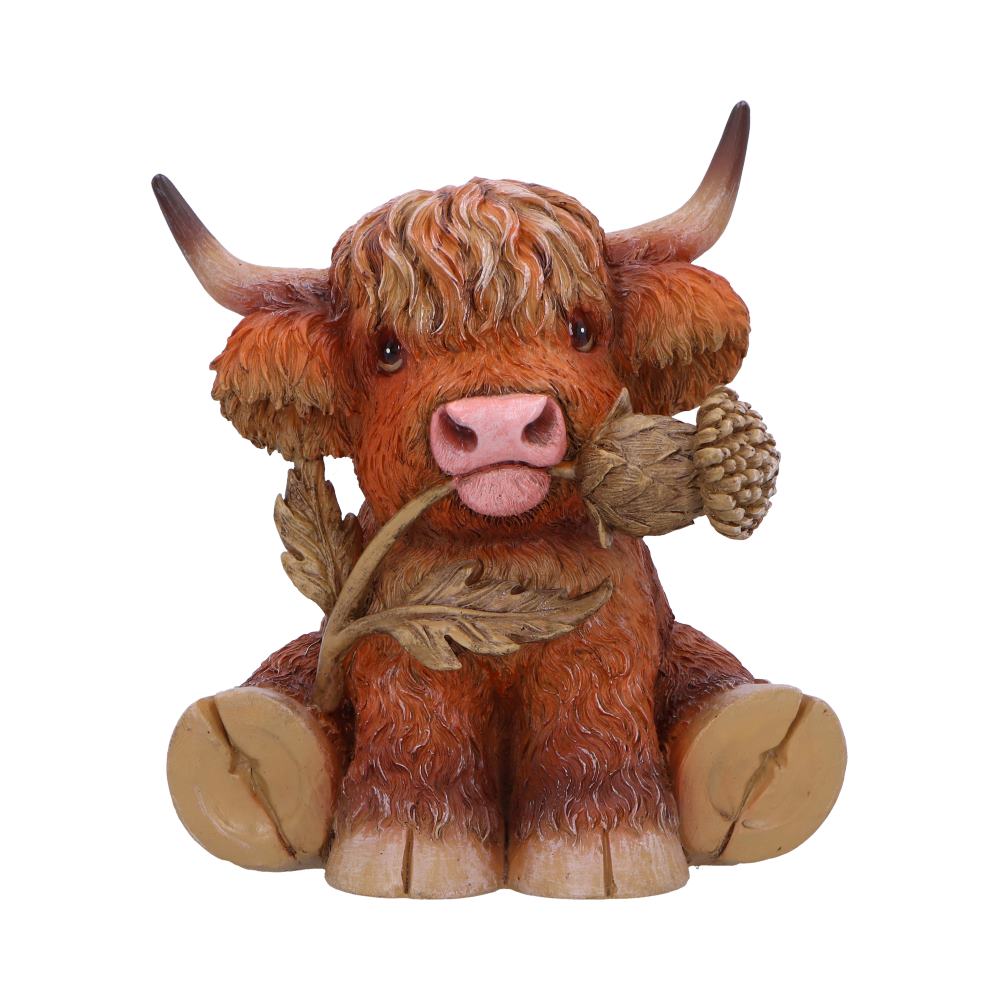 Highland Cow with Thistle Figurine 10.5cm Resin Statue 1