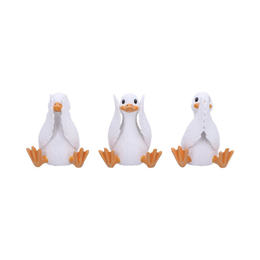 Three Wise Goofy Geese Figurines in See no Hear Speak Evil Poses 8.5cm 1