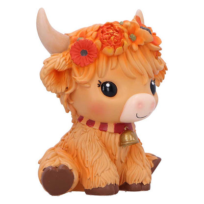 Marigold Orange Flower Cow Figurine 10.8cm 4