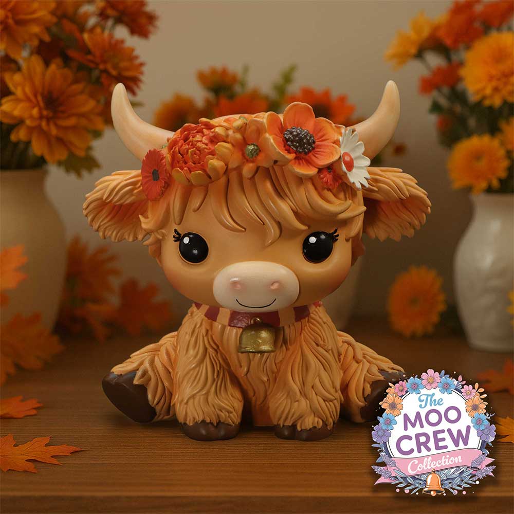 Marigold Orange Flower Cow Figurine 10.8cm 7