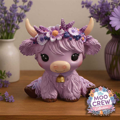 Hyacinth Purple Flower Cow Figurine 10.8cm 7