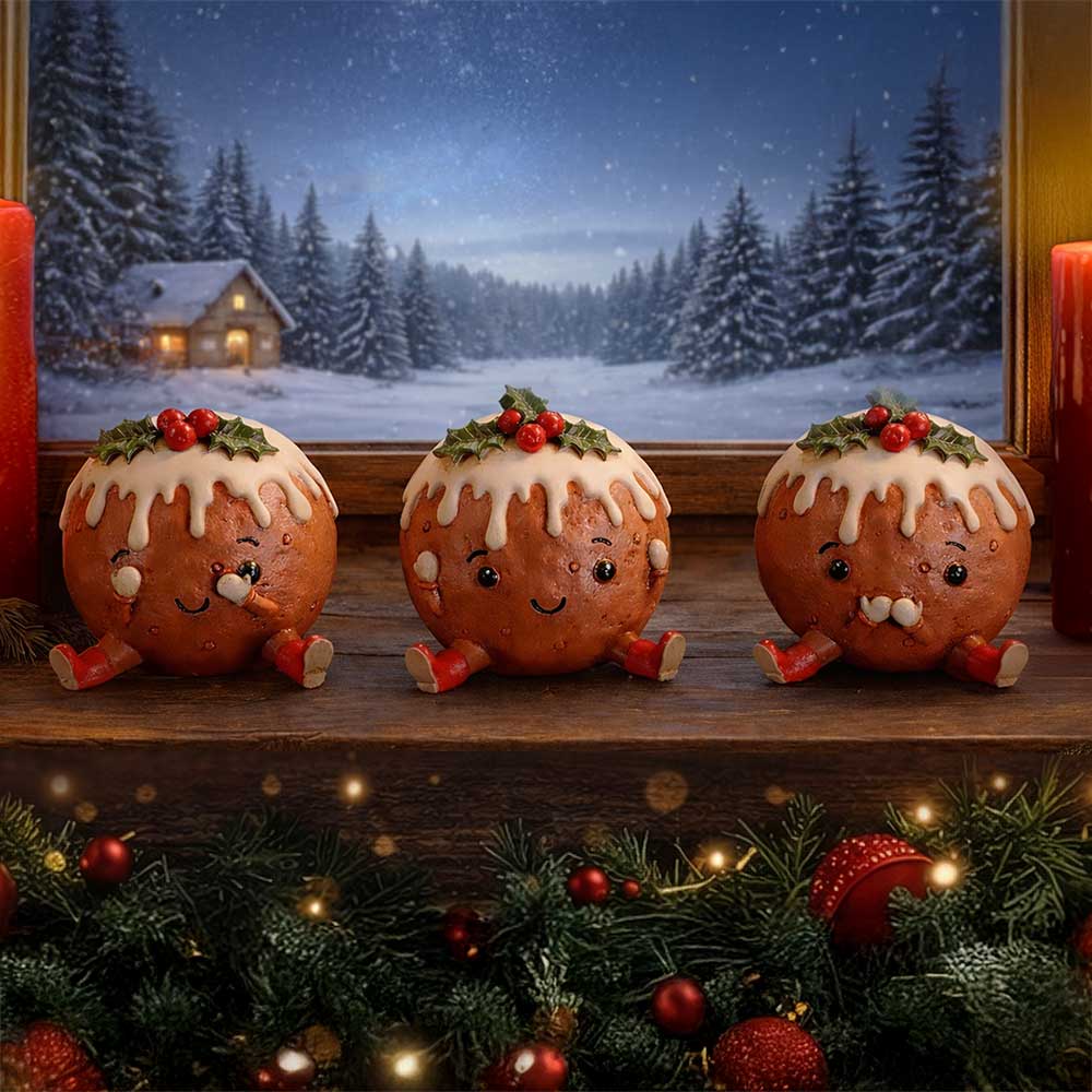 Three Wise Christmas Puddings Figurine Set 6cm 7
