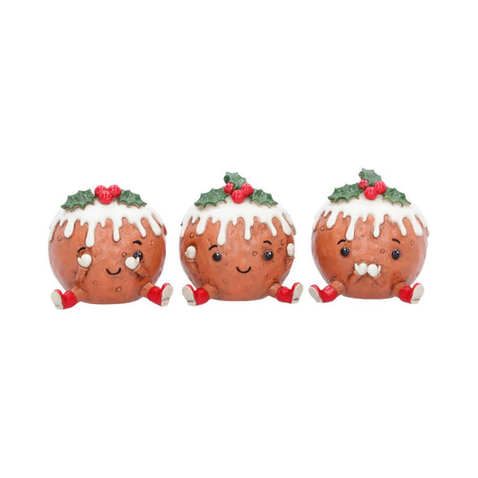 Three Wise Christmas Puddings Figurine Set 6cm 1