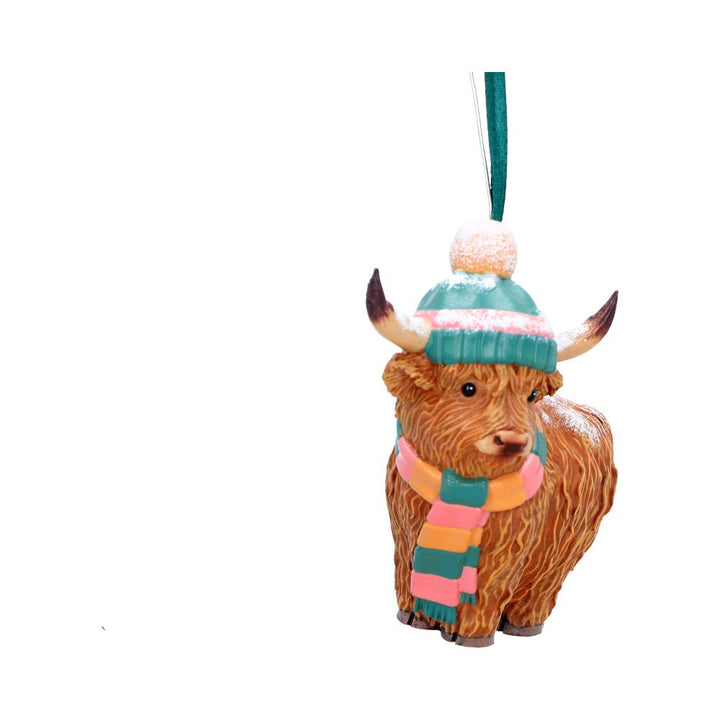 Winter Highland Cow Snowfall Hanging Ornament 8.3cm